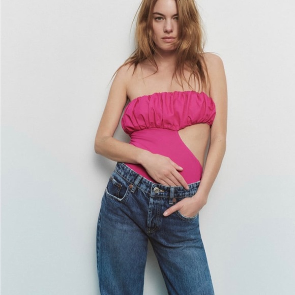 Zara combination strapless fuchsia swimsuit - Picture 7 of 11